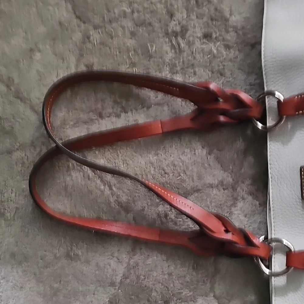 Dooney & Bourke White and Brown Tote with Gold Hardware
